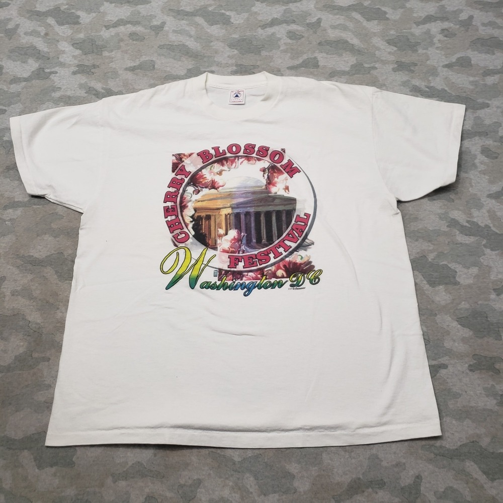 Vintage Delta Shirt Mens XL White Cherry Blossom Single Stitch Preshrunk